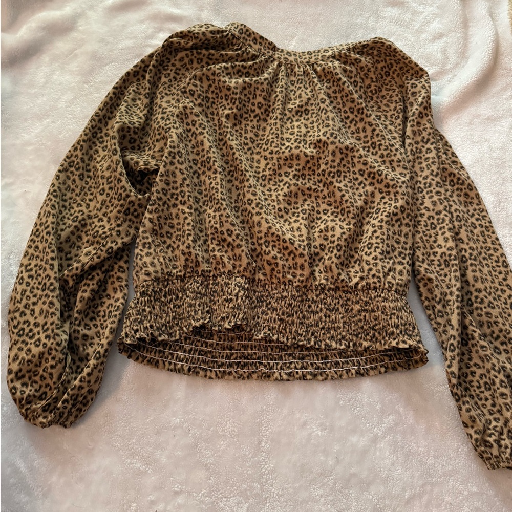 Brown and Black Ruffled Long Sleeve Blouse
